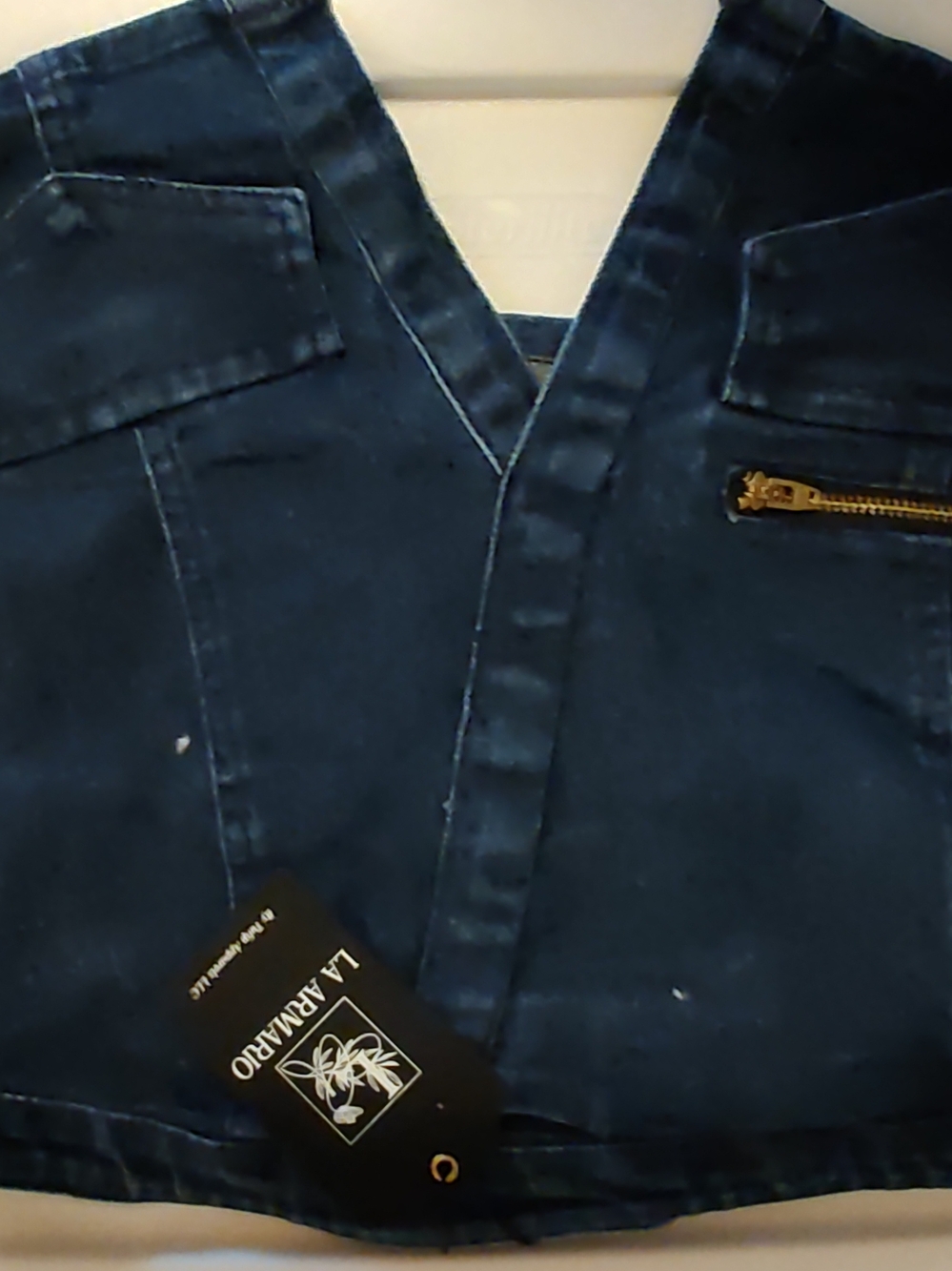 LA ARMARIO Dark Blue Denim Halter Top with Zip Pocket